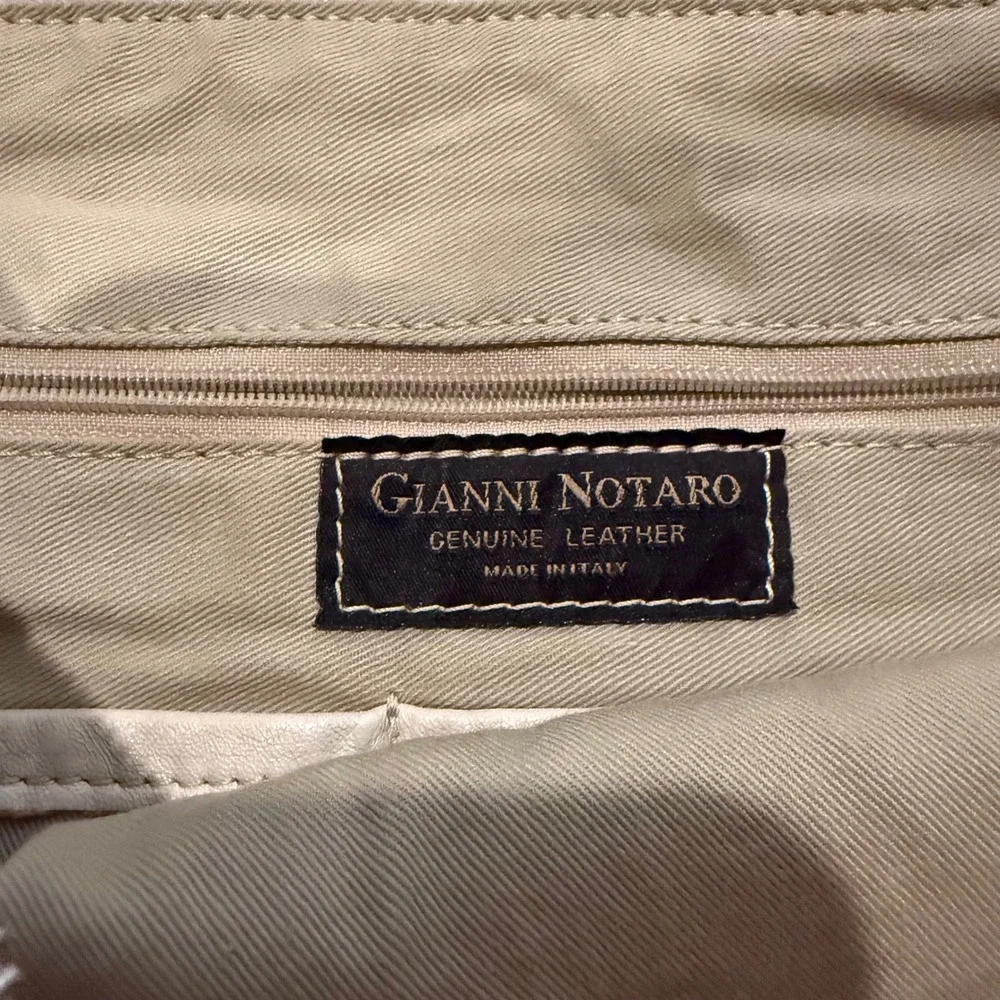 Gianni Notaro Genuine Leather Tote‎ Bag Cream Bow Detail Made in Italy